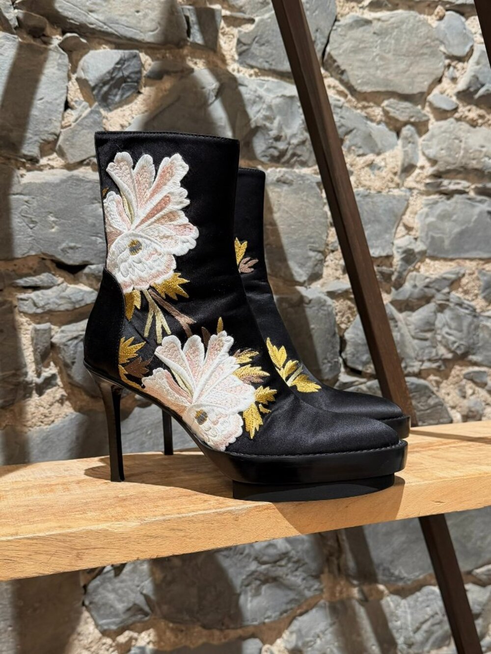 Ann Demeulemeester Flower Embroidered Heeled Platform Boots